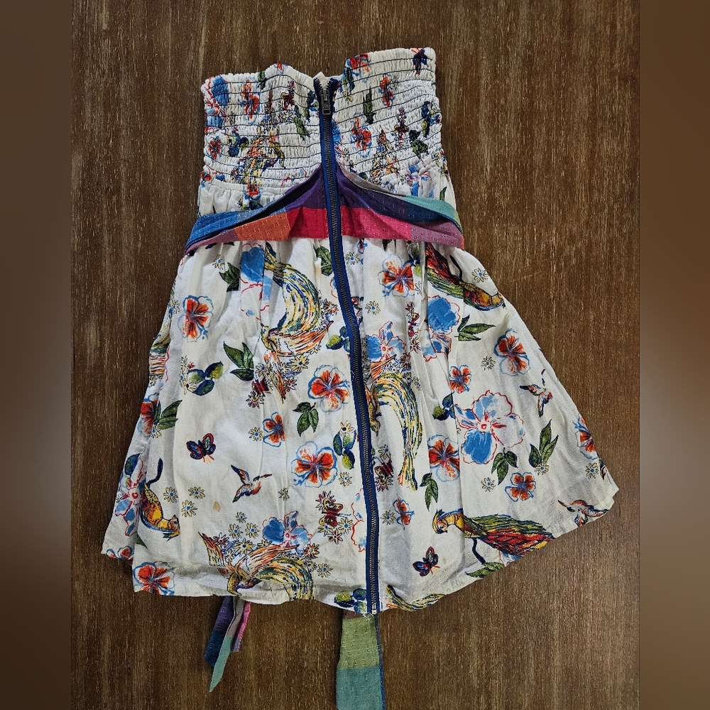 Hollister Strapless Dress Floral And Bird Print Dress Size Medium With Zipper